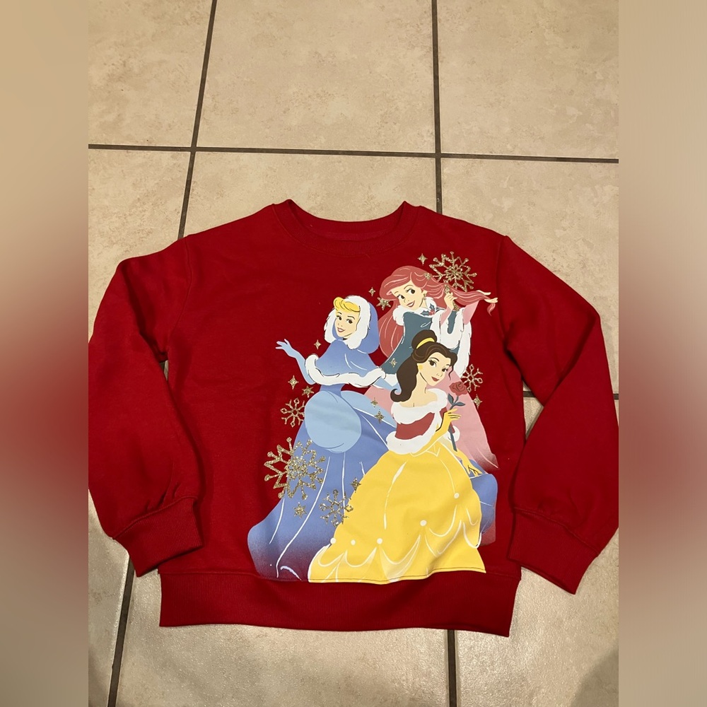 Disney Princesses Christmas  Red Long Sleeve Sweatshirt Girls